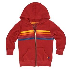 Aviator Nation Kids Red 5-Stripe Full Zip Hoodie Sweatshirt Size 6 Made in USA